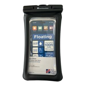 Floating Waterproof Smartphone Pouch in Black with Strap On Clip Strip - New